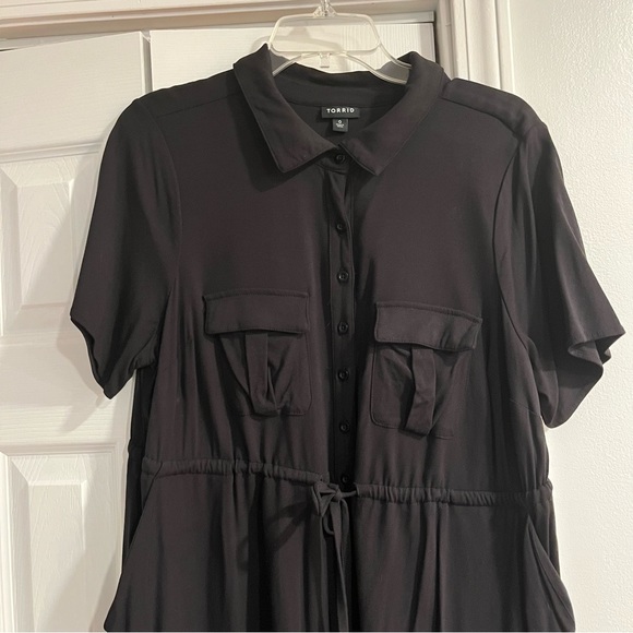 Torrid Black Twill Button Front Drawstring Shirt Dress 0X - Picture 8 of 14